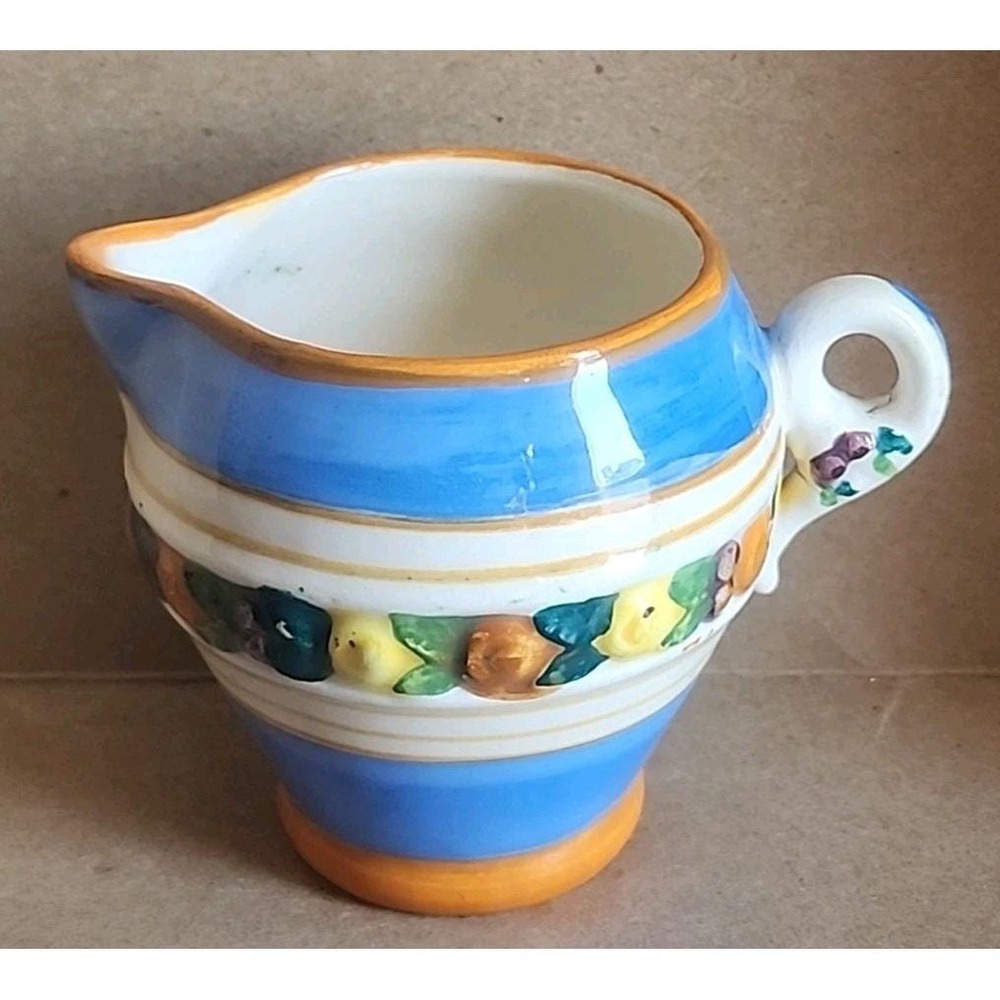 Vintage  Creamer DELLA ROBBIA Majolica Fruits Made In Italy Blue Lemons Grapes